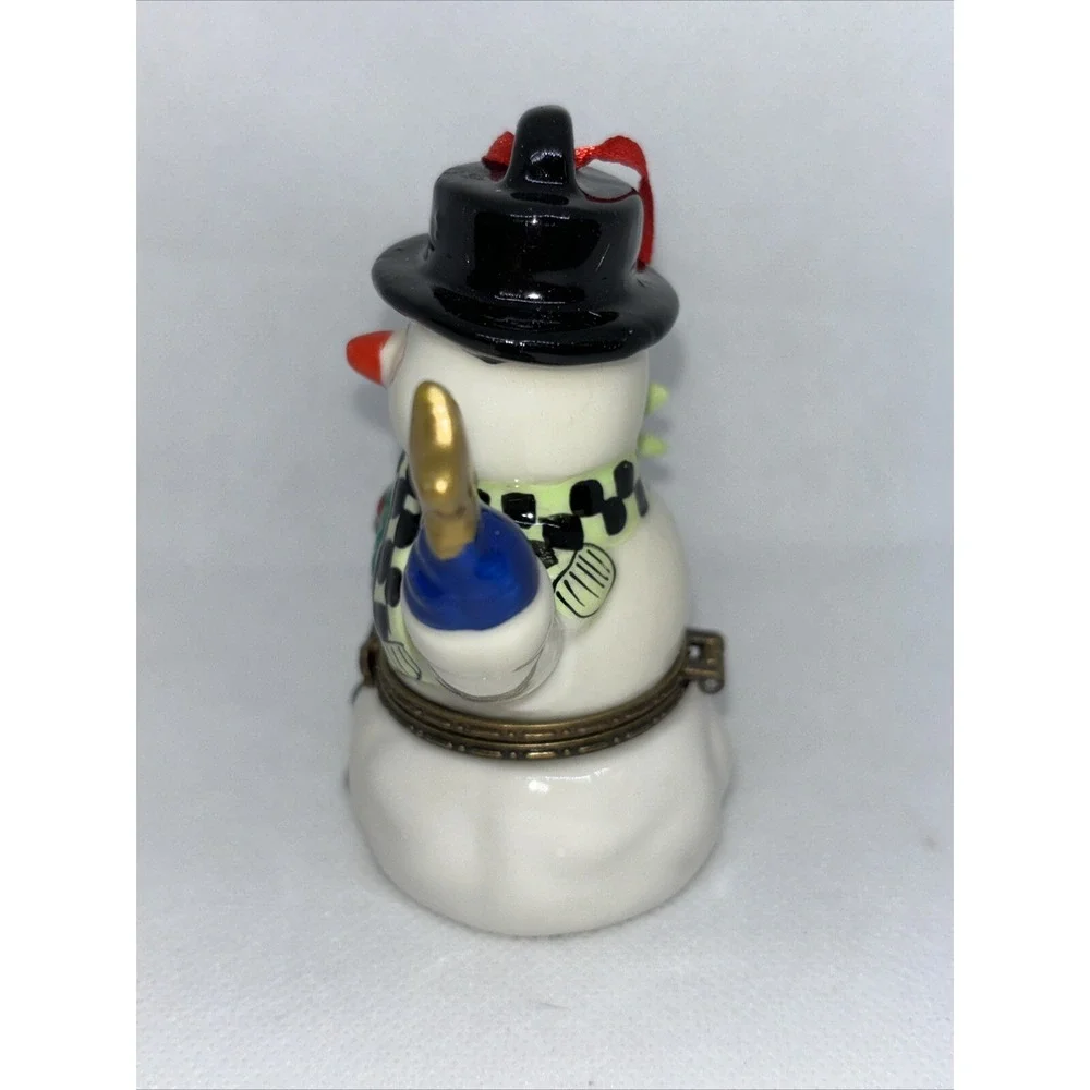 Vintage Snowman Trinket Box Christmas Ornament 3.5